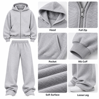 Ensemble survêtement homme en molleton de coton gris, coupe ample personnalisée, double couche, évasé, empilé, baggy et oversize, avec pantalon de jogging et sweat à capuche