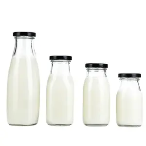 도매 200ml 250ml 500ml 투명 라운드 음료 밀크 쉐이크 우유 유리 병