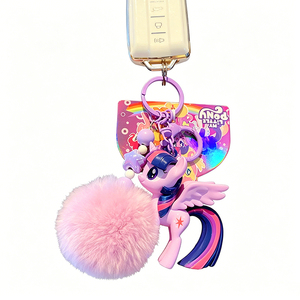 Porte-clés 3D My Little Pony avec perles et pompon, figurine cheval mignonne, breloque pour sac à dos, cadeau pour enfants, vente en gros - Product Image 4