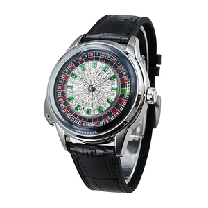 Montre-bracelet mécanique pour homme en cuir, avec verre minéral, style casino, diamant, bouton européen, pour le sport et le jeu de roulette analogique - Product Image 2