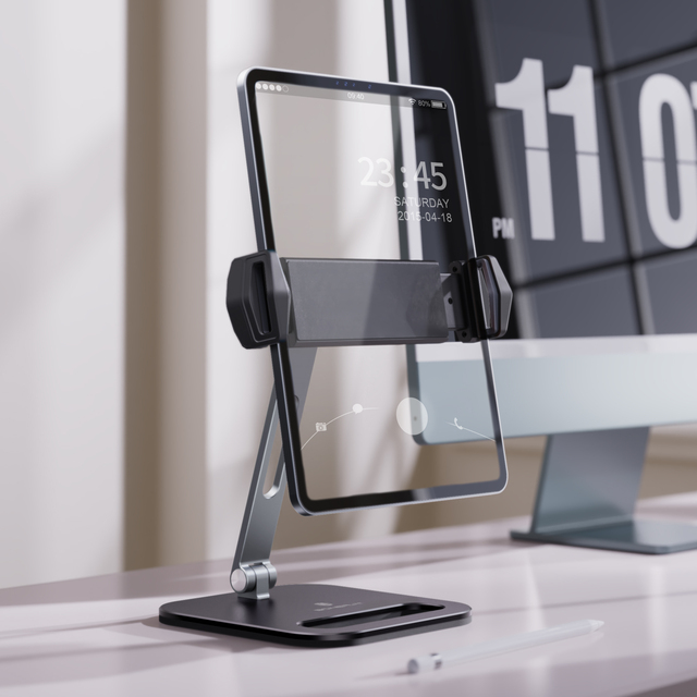 Boneruy Work From Home Office Desk 360 Rotate Foldable Aluminum Adjustable Single Pole Tablet Stand for iPAD 5-14inch