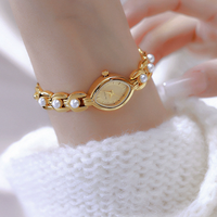 Nouvelle vente chaude Montre BS Bee Sister ovale en verre à quartz à aiguilles Montres vintage pour femmes Montres élégantes et mignonnes avec fermoir caché en perle