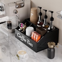 Organizador de Estación de Café de Madera para Encimera con Divisores Ajustables - Almacena Cápsulas K-Cup, Botellas de Sirope, Té y Café para Cocina/Oficina