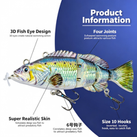 OEM 10cm 13.5cm Umpan Pancing Elektrik LED Isi Ulang USB Robotik 4-Bagian Wobbler Multi-Sendi Perlengkapan Memancing ABS