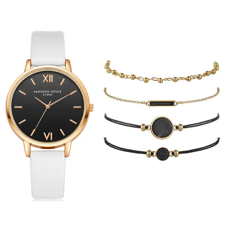 WJ-10254 Trend Pu Leather Strap Ladies Watch With Bracelet Set Wholesale New Simple Watches Set Hot Quartz Wristwatch For Women