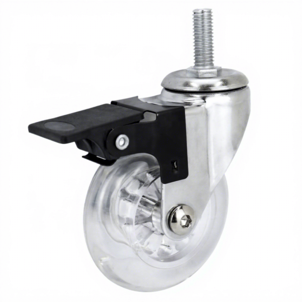 3 Transparent Swivel Steel Polypropylene Wheel Ball Bearing Office Chair Caster with 50kg Load Capacity and Swivel Brake