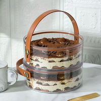 Conteneur rond pour gâteau et dessert en acrylique transparent, écologique, de qualité alimentaire, sans BPA, avec poignée et couvercle pour tiramisu