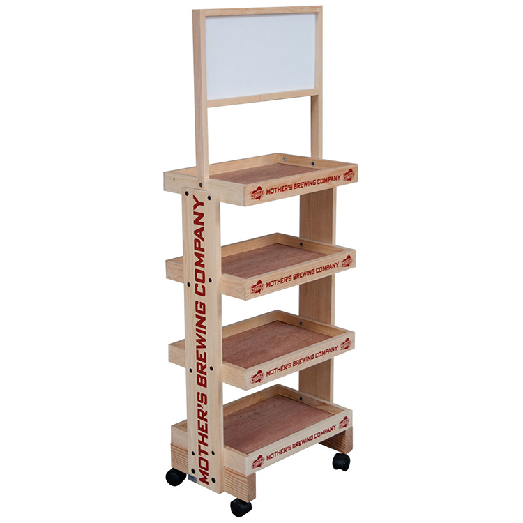 Byrds Cookies Wooden Side Brander Display Rack with Wheels — view 3