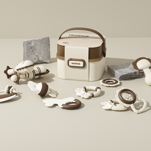 Ensemble d'Anneaux <span class=keywords><strong>de</strong></span> <span class=keywords><strong>Dentition</strong></span> en <span class=keywords><strong>Silicone</strong></span> Sans BPA pour Bébé avec <span class=keywords><strong>Anneau</strong></span> en <span class=keywords><strong>Bois</strong></span> Doux Jouets Sensoriels et Petit Hochet pour le Développement Sensoriel du Nourrisson - Product Image 1