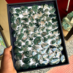 100% Natural Moss Agate Gemstones High Quality Grooved Green Moss Agate Cabochon Wholesale Loose Gemstones for Jewelry Making - Product Image 1