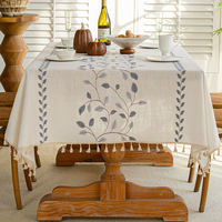 Nappe brodée en lin de coton atmosphérique, matériau lavable, nappe de gland rétro français