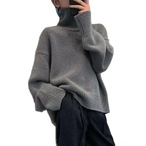 Maglione maglione collo alto in Cashmere da donna allentato stile languido - Product Image 1