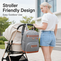 Sac à dos à couches personnalisé en polyester avec fermeture éclair, grande capacité, résistant à l'eau, sac de voyage pour bébé, organisateur avec sangles de poussette