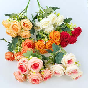 6 Rosas de Seda con Ramas Divididas, Flores Artificiales de 35 cm de Altura, Decoraciones de Boda, Ramo de Flores Artificiales para el Hogar - Product Image 2