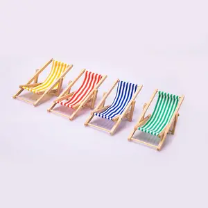 Wholesale 1/12 miniature Outdoor toy Foldable Wooden table Beach Chair doll house furniture