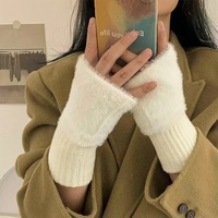 Nouveaux gants demi-doigt en polaire de vison pour femmes doux hiver chaleur luxe couleur unie en peluche tricoté gants sans doigts