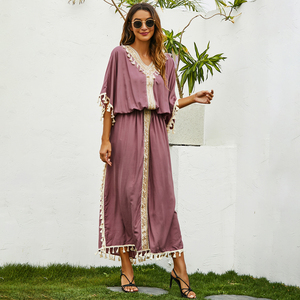 Oem Venta caliente ropa islámica sólido musulmán <span class=keywords><strong>Jalaba</strong></span> Ramadán cintura ajustada vestidos Dubai borla Jalabiya para mujeres - Product Image 6