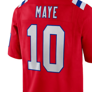 Versandfertig Drake Maye Rot Beste Qualität Genähtes American Football Trikot - Product Image 1