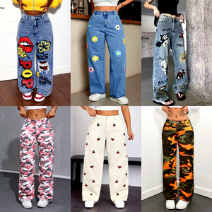 Nuovi <span class=keywords><strong>Jeans</strong></span> Larghi da Donna con Bottoni Elastici a Vita Alta, Stampa e Perforazioni, Traspiranti, Casual da Strada, Pantaloni da Lavoro - Product Image 6