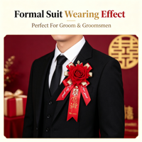 Rote Rose Goldblatt-Schleife Chinesisches Doppeltes Glück Boutonniere für Bräutigam Trauzeuge Hochzeit Verlobung Anzug Revers-Dekoration