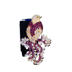 Broches en laiton de luxe chic bicolores or micro-pavé zircon rouge grand motif animal oiseau pour femme, cadeau de mariage et de fête, vente en gros - Product Image 1