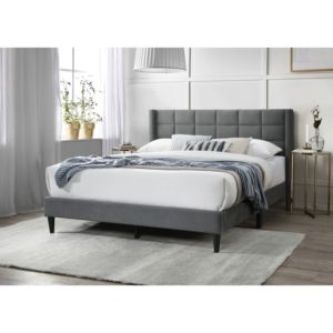 DB Elegant 1PC Queen Size Bedframe con diseño de caja tapizada Cabecero Modern Grey Brushed Linen Bed - Product Image 2