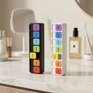 Organizador de pastillas para 7 días, caja de medicamentos semanal con botón pulsador, contenedor de vitaminas portátil colorido, dispensador de medicamentos de viaje - Product Image 4