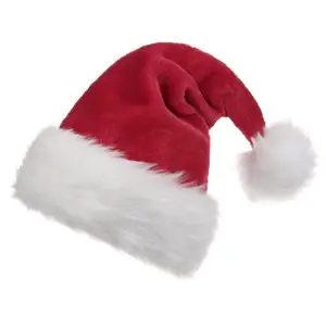 Özel ekstra kalınlaşmak kadife kabarık çocuklar kırmızı noel tatil noel şapkaları Santa Claus şapka yetişkin erkekler kadınlar için konfor astarı