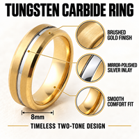 Bague de mariage personnalisée en carbure de tungstène et or 18 carats pour homme, bicolore or brossé et argent incrusté, ajustement confortable, bagues de fiançailles pour femme