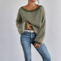 Nueva Moda al por Mayor: Suéter de Punto con Cuello Barco y Bloques de Color a Rayas para Mujer, Top Casual de Primavera-Otoño para Comercio Internacional