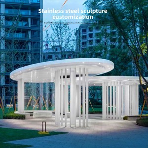 Grand pavillon et gazebo en acier inoxydable, structure miniature personnalisée en forme de feuille pour espace public de parc - Product Image 1