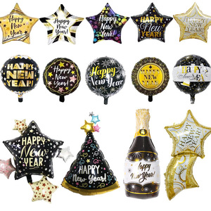 Palloncino Rotondo in Foil da 18 Pollici 'Felice Anno Nuovo' a Forma di Bottiglia di Vino per Decorazioni di Capodanno - Product Image 1