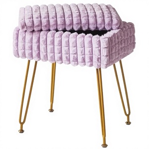 Chaise de vanité rectangulaire moderne de haute qualité, très vendue en usine, avec repose-pieds de rangement et patins antidérapants, couleur violet - Product Image 3
