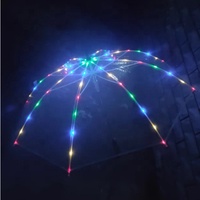 Parapluie LED transparent en PVC de 23 pouces 8K, multicolore, lumineux, design moderne et luxueux, manuel, fonctionne avec 3 piles AAA, pour scène