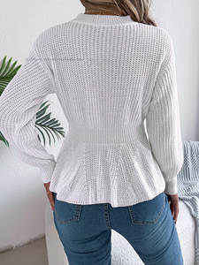 Fall/Winter Solid Color Twisted Waistline Ruffled Long-Sleeve <b>Pullover</b> <b>Sweater</b> Fashion - Product Image 6