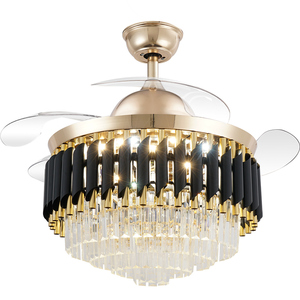 Ventilador de techo retráctil de lujo, luz de cristal personalizada, ajuste de temperatura de tres colores, 3000 + 4200 + 6000K