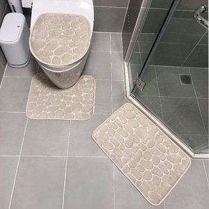 Tapis de bain en polaire gaufré Cangming, ensemble de 3 pièces, absorbant et antidérapant pour les toilettes et la douche - Product Image 1