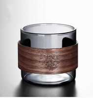 Petite tasse à thé isolante en verre borosilicate de haute qualité, avec anneau en bois de noyer, pour la réception à domicile et comme cendrier