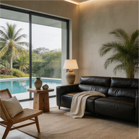 Sofa Loveseat Kulit Hitam Modern 2 Dudukan dengan Bantal Empuk untuk Ruang Tamu Apartemen Kantor Hotel Lobi Furnitur