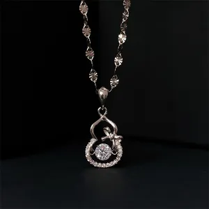 时尚925纯银女性闪亮钻石葫芦吊坠项链