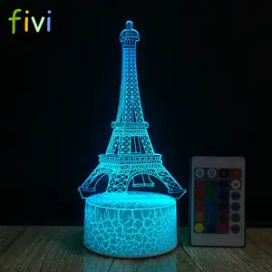 lâmpada de mesa led mudam de cor Suppliers-3D Crepitar Luz Da Noite Levou Bebê Dormir Colorido Mudança 3D Night Light USB Torre Eiffel Mesa Candeeiro de mesa
