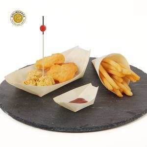 Bandeja de madera para comida, cono de madera Compostable y pinchos de bambú, venta al por mayor - Product Image 1