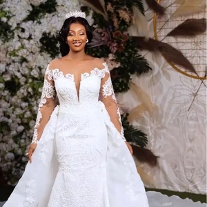 Mermaid Wedding Dress With Long <b>Sleeves</b> Lace Embroidery Sweetheart Neckline White Train <b>Bridal</b> Gown - Product Image 5