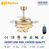 Ventilateur de plafond sans pales rétractable avec lumière, 3 pales, télécommande, LED dimmable, modes de changement de couleur, moteur DC 6 vitesses, moderne, pour salon