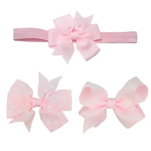 Midi Customize Pink Polka Dot Grosgrain Baby Hair Bow Infant Baby Girl Har Clip Pastel Color Baby Hair Accessories Set