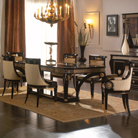 Meubles de salle à manger en bois royal européen couleur noire ensemble de table à manger pour la maison ensemble de table à manger de luxe 6 places en bois antique
