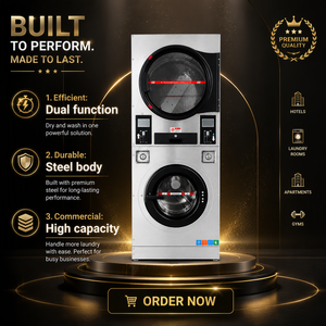 Lavadora-Secadora Inteligente Apilable <span class=keywords><strong>de</strong></span> 12 kg con Monedas y Tarjeta QR, Lavadora Comercial para Instalaciones <span class=keywords><strong>de</strong></span> Lavandería Compartida - Product Image 1