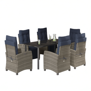 Set da Pranzo da Giardino in Rattan Grigio per 6 Persone, Resistente alle Intemperie, Design Contemporaneo - Product Image 1