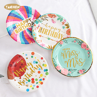 Assiettes en papier YACHEN Joyeux Anniversaire 7/9 pouces Assiettes colorées pour gâteaux et desserts Vaisselle jetable pour les fournitures de fête d'anniversaire