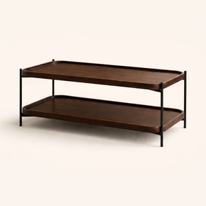 Modern Wood Coffee <b>Table</b> With Iron Frame Two Tier Storage Living Room Furniture Minimalist Design - Product Image 1